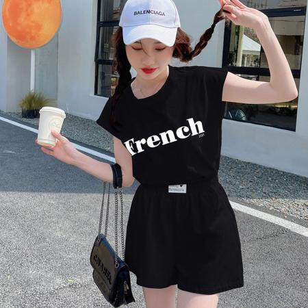 BY10155# 新款盐系减龄字母套装女夏季运动风露背上衣阔腿短裤两件套女 服裝批發女裝批發服飾貨源