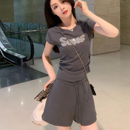 BY10156# 夏装搭配一整套韩系减龄炸街休闲运动小个子显高短袖短裤两件套女 服裝批發女裝批發服飾貨源