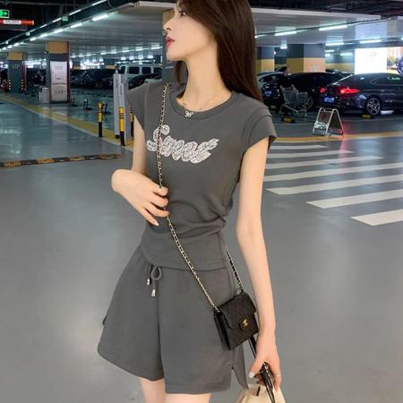 BY10156# 夏装搭配一整套韩系减龄炸街休闲运动小个子显高短袖短裤两件套女 服裝批發女裝批發服飾貨源