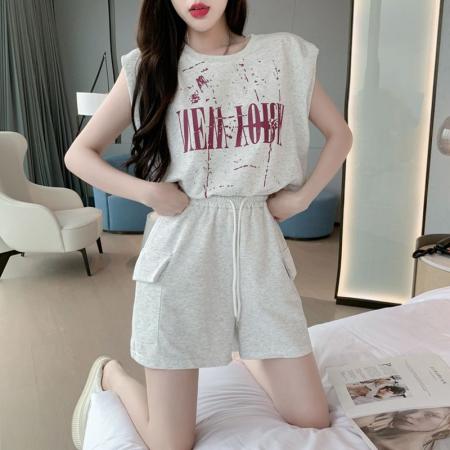 BY10157# 夏季一整套穿搭短裤两件套女小个子大码胖mm显瘦遮肉套装新款 服裝批發女裝批發服飾貨源