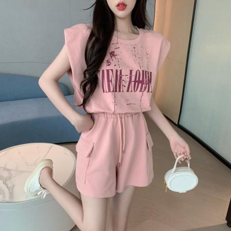 BY10157# 夏季一整套穿搭短裤两件套女小个子大码胖mm显瘦遮肉套装新款 服裝批發女裝批發服飾貨源