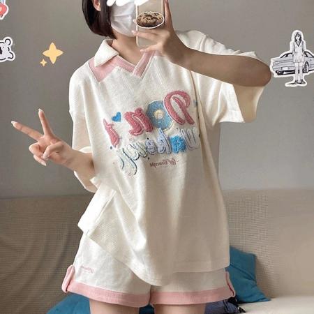 BY10158# 棉华夫格原版毛巾绣原版做法多巴胺少女可爱服套装两件套 服裝批發女裝批發服飾貨源