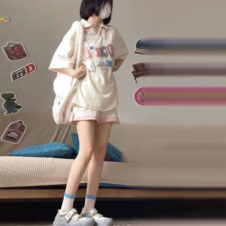 BY10158# 棉华夫格原版毛巾绣原版做法多巴胺少女可爱服套装两件套 服裝批發女裝批發服飾貨源