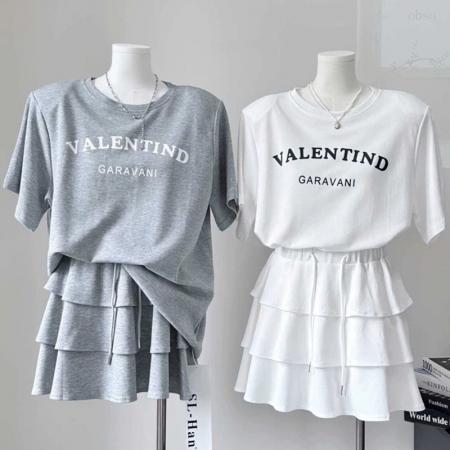 BY10159# 超火夏装一整套穿搭女新款慵懒风宽松t恤+半身裙减龄两件套 服裝批發女裝批發服飾貨源