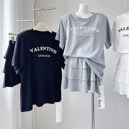 BY10159# 超火夏装一整套穿搭女新款慵懒风宽松t恤+半身裙减龄两件套 服裝批發女裝批發服飾貨源