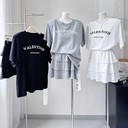 BY10159# 超火夏装一整套穿搭女新款慵懒风宽松t恤+半身裙减龄两件套 服裝批發女裝批發服飾貨源