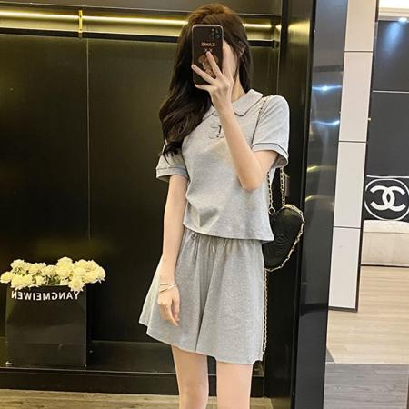 BY10163# 网红休闲运动套装女夏季时尚减龄活泼俏皮小个子短袖短裤两件套潮 服裝批發女裝批發服飾貨源