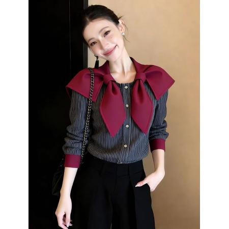 BY10168# 春季新款绝美巨好看时尚独特漂亮减龄气质百搭灰色海军领衬衫 服裝批發女裝批發服飾貨源