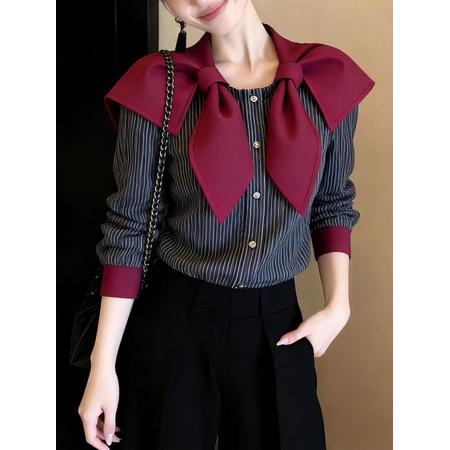 BY10168# 春季新款绝美巨好看时尚独特漂亮减龄气质百搭灰色海军领衬衫 服裝批發女裝批發服飾貨源