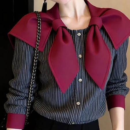 BY10168# 春季新款绝美巨好看时尚独特漂亮减龄气质百搭灰色海军领衬衫 服裝批發女裝批發服飾貨源