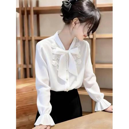 BY10172# 法式别致蝴蝶结衬衫女春秋新品设计感小众上衣气质叠穿衬衣 服裝批發女裝批發服飾貨源
