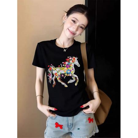 BY10175# 正肩短袖高弹力新款夏季修身显瘦洋气上衣 服裝批發女裝批發服飾貨源