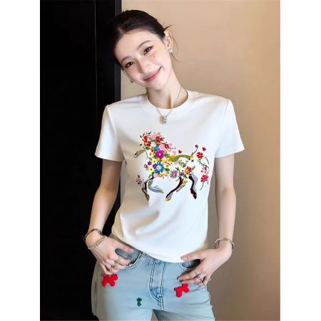 BY10175# 正肩短袖高弹力新款夏季修身显瘦洋气上衣 服裝批發女裝批發服飾貨源