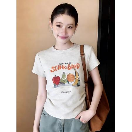 BY10180# 正肩短袖高弹力新款夏季修身显瘦洋气上衣 服裝批發女裝批發服飾貨源