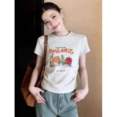 BY10180# 正肩短袖高弹力新款夏季修身显瘦洋气上衣 服裝批發女裝批發服飾貨源