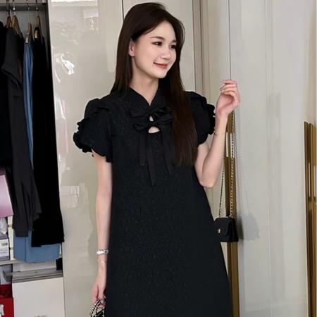 新中式立领短袖连衣裙女气质显瘦夏季中国风旗袍改良中长裙子 服裝批發女裝批發服飾貨源