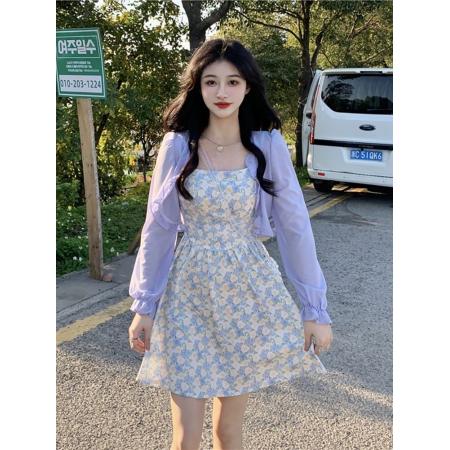 BY10184# 温柔风碎花吊带连衣裙女新款收腰显瘦很仙的打底A字裙子 服裝批發女裝批發服飾貨源