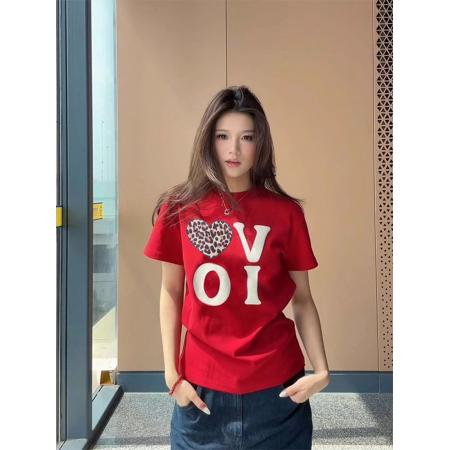 BY10193# 美式复古甜辣妹爱心红色正肩短袖t恤女夏季新款修身显瘦上衣 服裝批發女裝批發服飾貨源