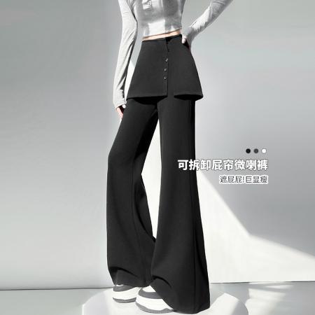 BY10204# 假两件屁帘微喇裤女新款春季高腰显瘦糯米休闲流行喇叭卫裤子 服裝批發女裝批發服飾貨源