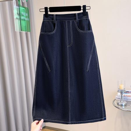 春夏新款大码宽松休闲中长款牛仔半身裙胖MM简约韩版女半身裙 服裝批發女裝批發服飾貨源