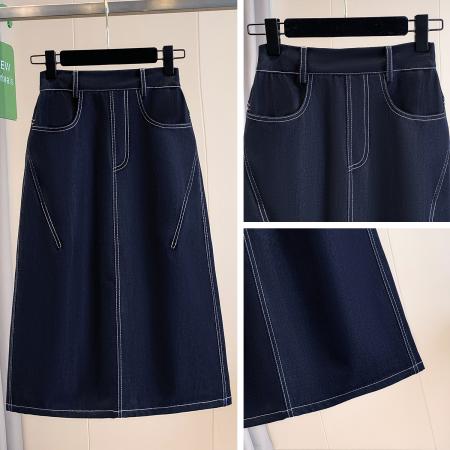 春夏新款大码宽松休闲中长款牛仔半身裙胖MM简约韩版女半身裙 服裝批發女裝批發服飾貨源