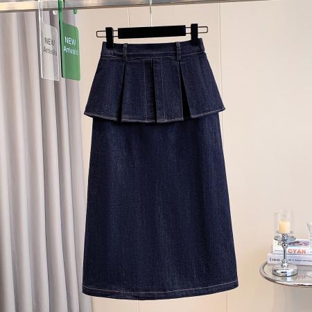 春夏季大码女装假两件遮肚显瘦直筒牛仔半身裙女高腰胖MM裙子 服裝批發女裝批發服飾貨源