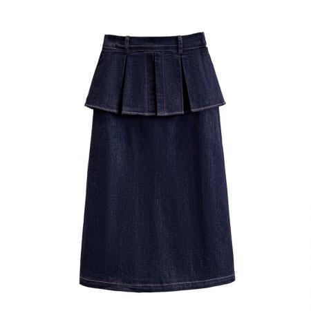 春夏季大码女装假两件遮肚显瘦直筒牛仔半身裙女高腰胖MM裙子 服裝批發女裝批發服飾貨源