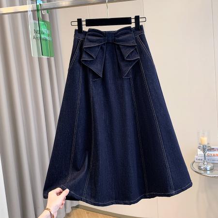 BY10208# 春夏新款大码宽松松紧腰A字弹力牛仔半身裙胖MM显瘦中长款裙 服裝批發女裝批發服飾貨源