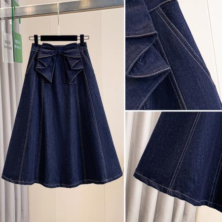 BY10208# 春夏新款大码宽松松紧腰A字弹力牛仔半身裙胖MM显瘦中长款裙 服裝批發女裝批發服飾貨源