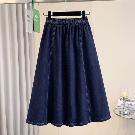 BY10208# 春夏新款大码宽松松紧腰A字弹力牛仔半身裙胖MM显瘦中长款裙 服裝批發女裝批發服飾貨源