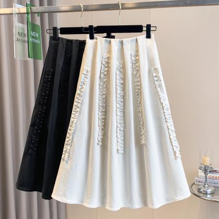 BY10209# 春夏新款大码女装宽松蕾丝A字半身裙胖MM显瘦中长款休闲裙 服裝批發女裝批發服飾貨源