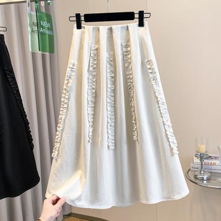 BY10209# 春夏新款大码女装宽松蕾丝A字半身裙胖MM显瘦中长款休闲裙 服裝批發女裝批發服飾貨源