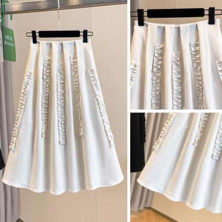 BY10209# 春夏新款大码女装宽松蕾丝A字半身裙胖MM显瘦中长款休闲裙 服裝批發女裝批發服飾貨源