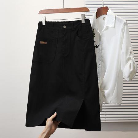 春夏新款大码宽松弹力牛仔半身裙胖MM设计感显瘦中长款A字裙 服裝批發女裝批發服飾貨源