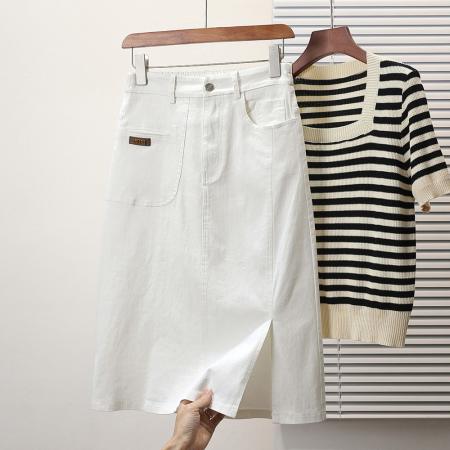 春夏新款大码宽松弹力牛仔半身裙胖MM设计感显瘦中长款A字裙 服裝批發女裝批發服飾貨源