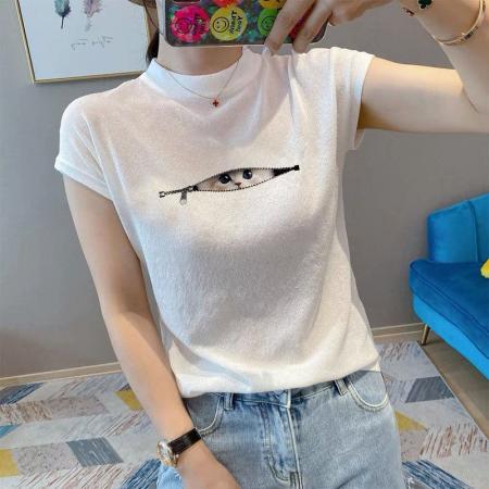 BY10214# 美式复古短袖t恤针织衫女夏季超好看白色薄款冰丝凉爽上衣小个子 服裝批發女裝批發服飾貨源