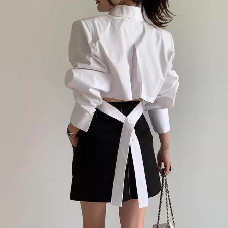 韩国chic小众设计感翻领后背...