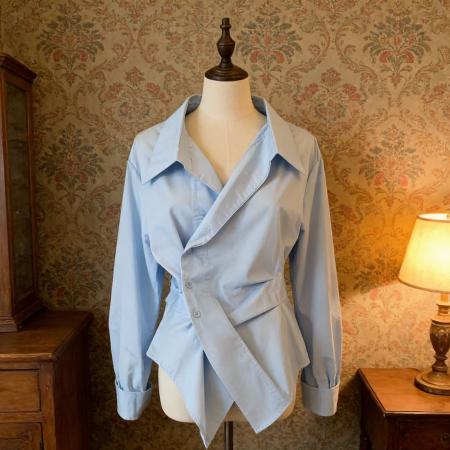 春夏长袖Polo衫超好看单穿小上衣设计感不规则收腰翻领 服裝批發女裝批發服飾貨源