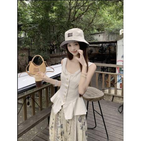 BY10219# 老钱风穿搭夏季松弛高级感马甲上衣+休闲印花阔腿裤 服裝批發女裝批發服飾貨源