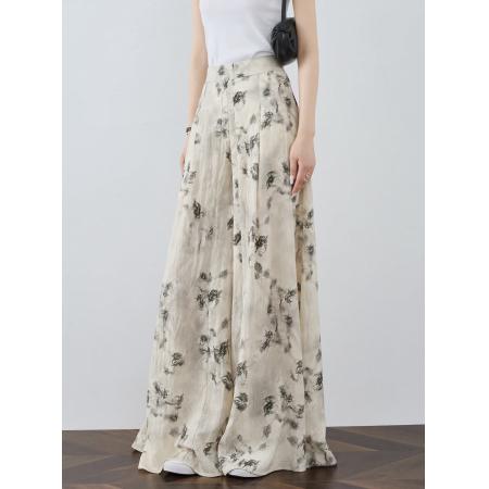 高腰碎花阔腿裤女夏季薄款新中式国风裙裤宽松直筒休闲裤 服裝批發女裝批發服飾貨源