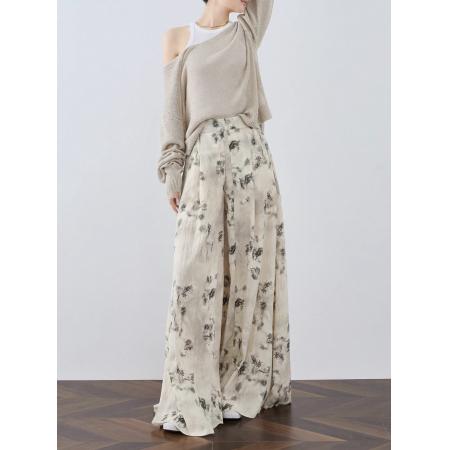 高腰碎花阔腿裤女夏季薄款新中式国风裙裤宽松直筒休闲裤 服裝批發女裝批發服飾貨源