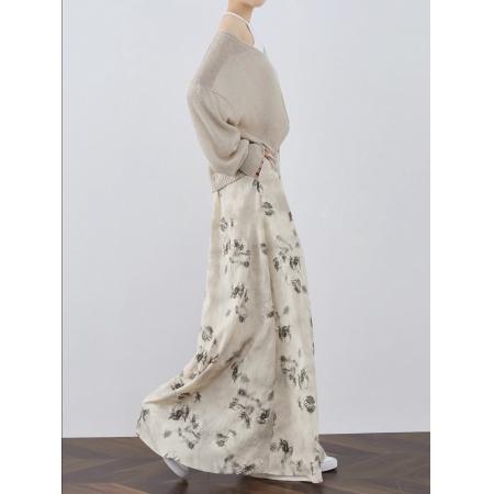 高腰碎花阔腿裤女夏季薄款新中式国风裙裤宽松直筒休闲裤 服裝批發女裝批發服飾貨源