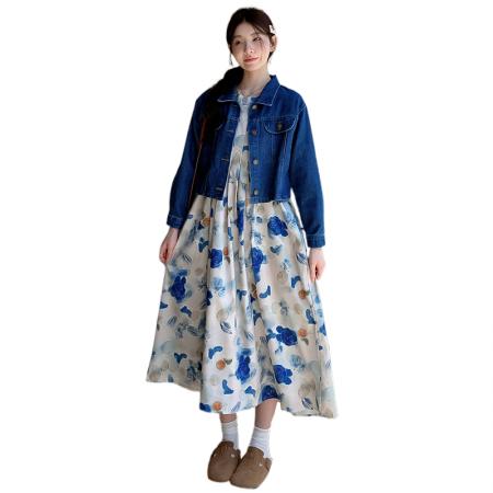 现春夏装大码女装新款水墨画背心连衣裙牛仔外套胖MM套装 服裝批發女裝批發服飾貨源