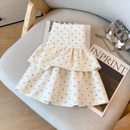 韩版辣妹气质半身裙女春新款甜美波点荷叶A字显瘦短裙配皮带 服裝批發女裝批發服飾貨源