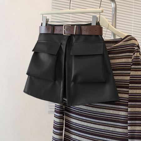 条纹针织衫搭配半身裙宽松休闲皮裙两件套大码套装 服裝批發女裝批發服飾貨源