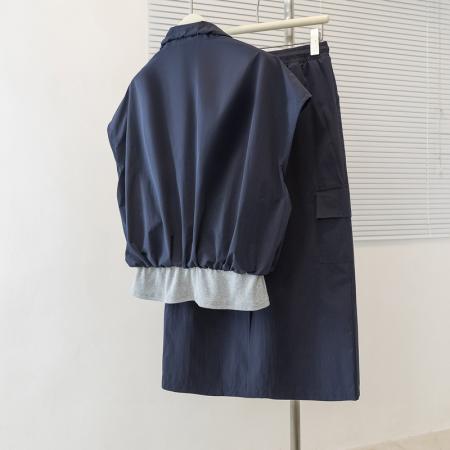 大码无袖背心拼接上衣搭配半身裙休闲气质套装大码女装 服裝批發女裝批發服飾貨源