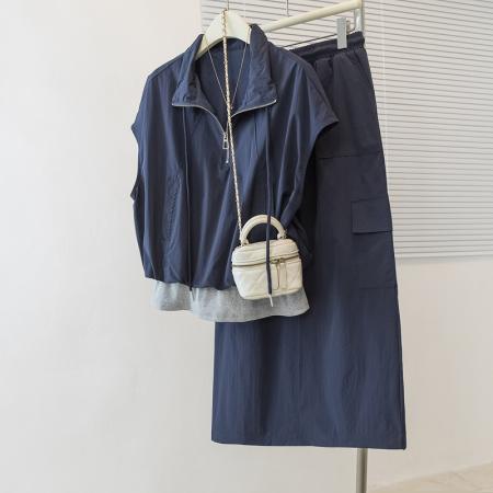 大码无袖背心拼接上衣搭配半身裙休闲气质套装大码女装 服裝批發女裝批發服飾貨源