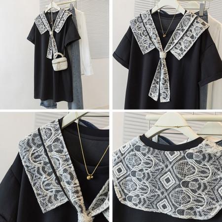 大码裙子长裙时尚夏季韩版蕾丝连衣裙套头短袖圆领大码连衣裙 服裝批發女裝批發服飾貨源