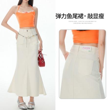 高腰弹力牛仔半身裙夏季新款设计感宽松显瘦鱼尾裙中长裙子 服裝批發女裝批發服飾貨源