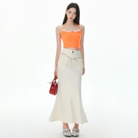 高腰弹力牛仔半身裙夏季新款设计感宽松显瘦鱼尾裙中长裙子 服裝批發女裝批發服飾貨源